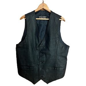 Vintage 100% Black Leather Button Vest Large